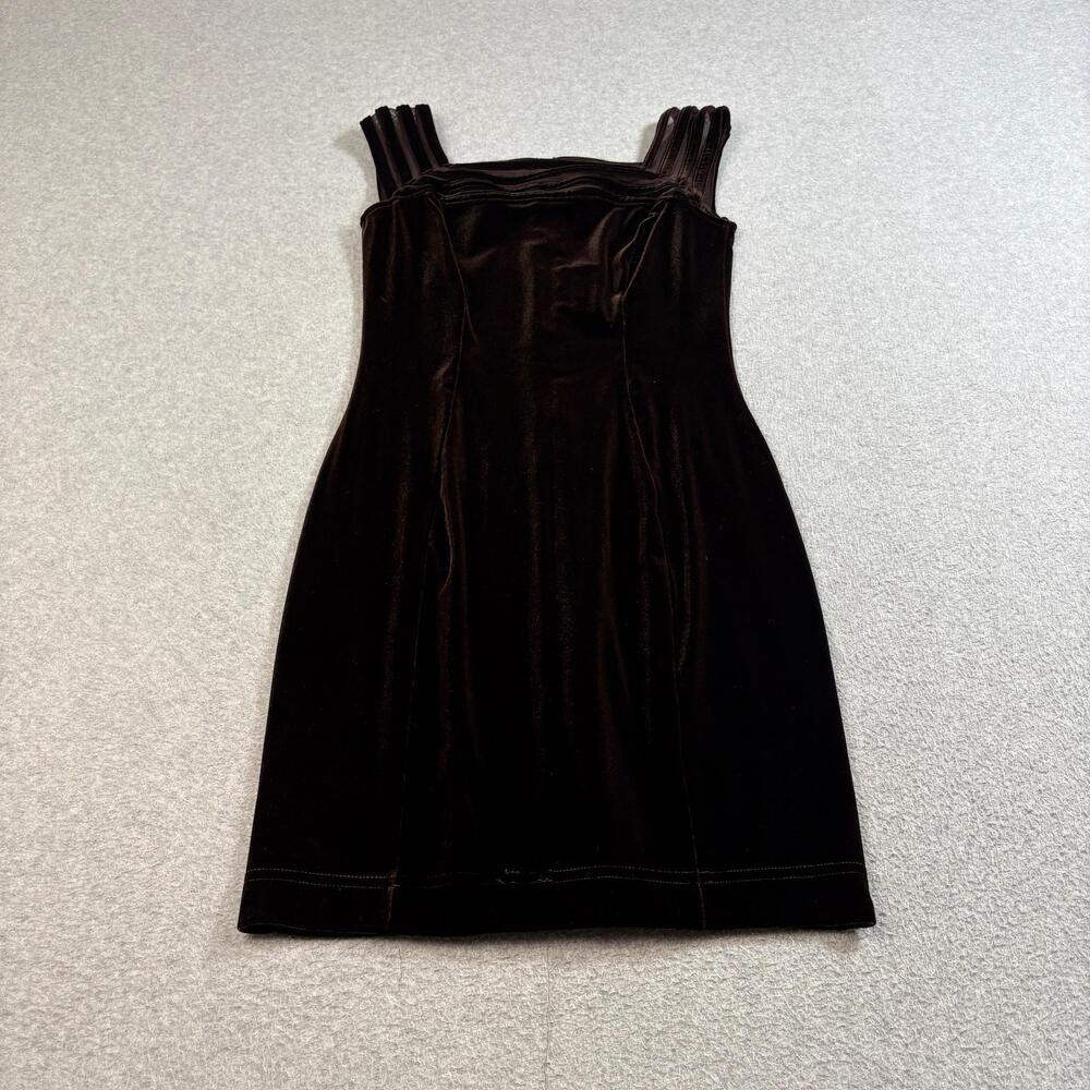Vintage Tadishi Shoji Dress Women Small Brown Velvet Sleeveless Cocktail USA Y2K